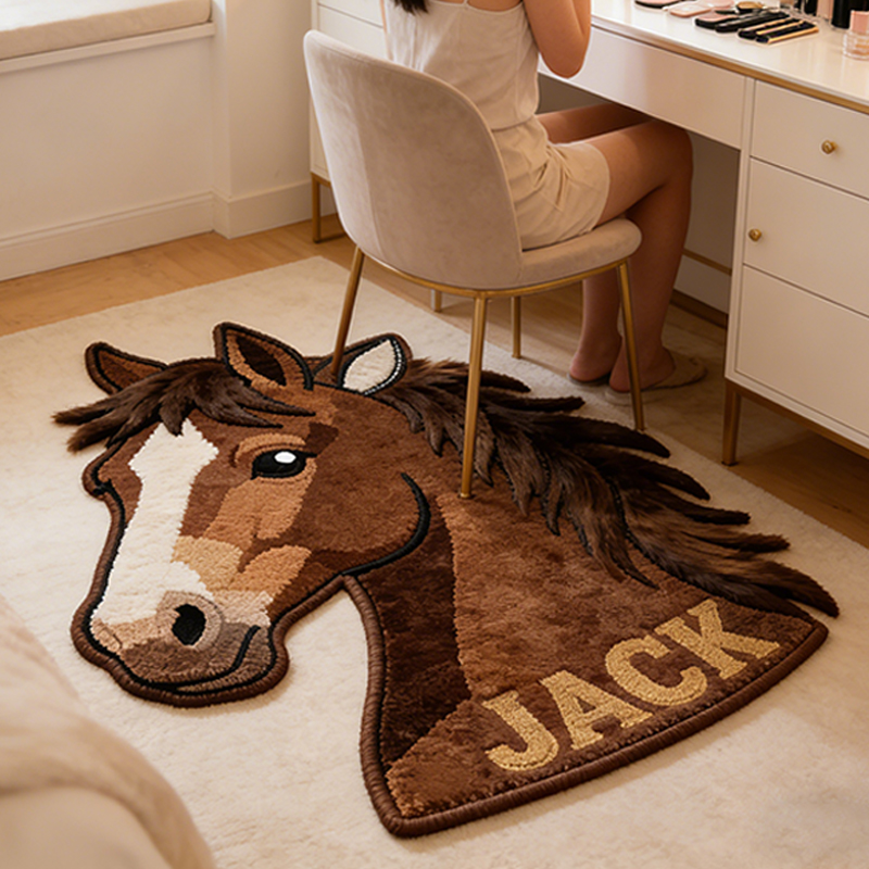 Personalized Horse Head Rug with Custom Name Gift for Equestrian Lovers