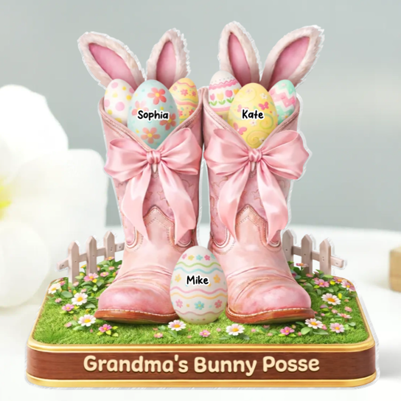 Personalized Shaped Acrylic Block Plaque Grandma's Bunny Posse Easter Boots Shelf Decor Unique Gift for Grandma