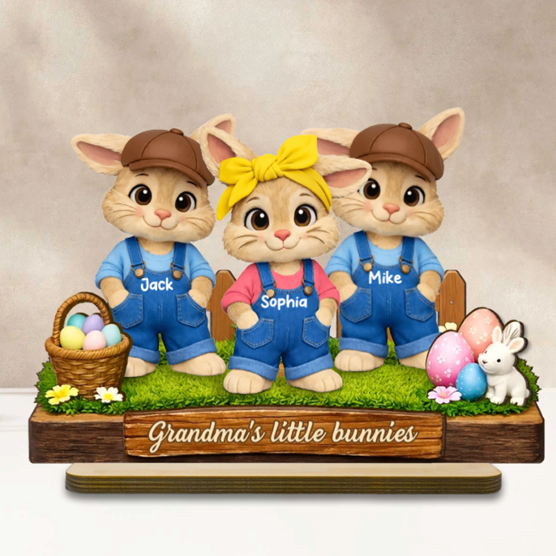 Personalized 2-Layer Plaque with Grandma's Little Bunnies, Easter Basket Scene, Unique Gift for Grandma