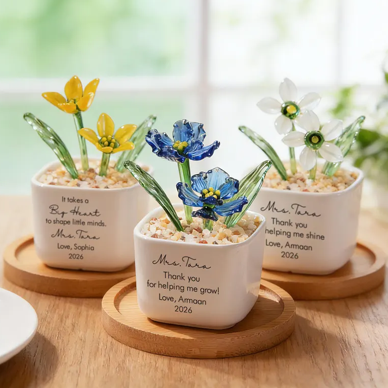 Personalized Teacher Appreciation Gift Glass Flower Pot Thank You Gift End of Year Gift Desk Decor Gift from Student 2026
