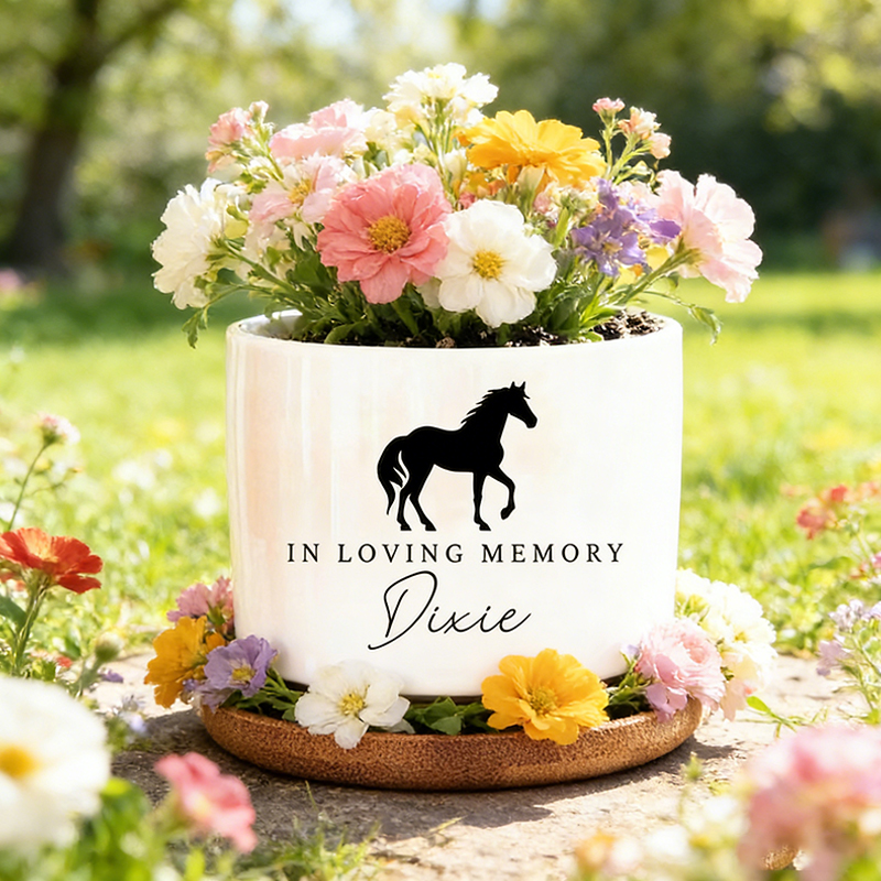 Personalized Equestrian Memorial Plant Pot Custom Memorial Pot for Equestrian Pet Loss