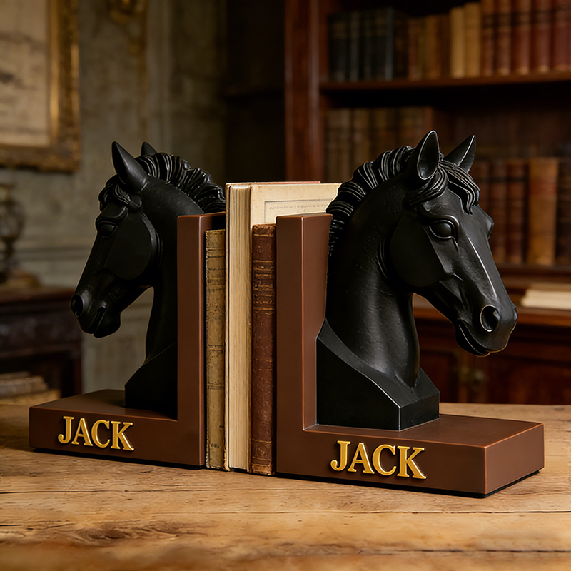 Personalized Horse Head Bookends Custom Name Equestrian Book Holder for Horse Lovers