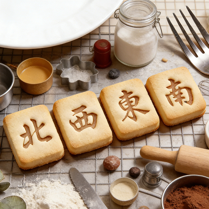 Personalized Mahjong Style Cookie Cutter Custom North South East West Embossed Biscuit Mold for Mahjong Enthusiasts