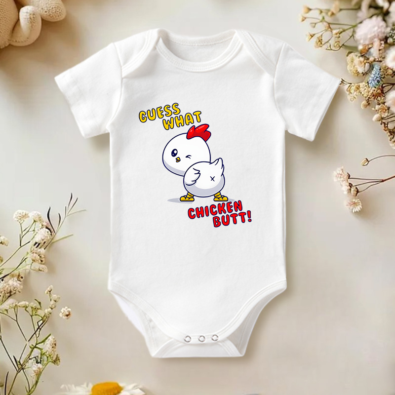 Funny Guess What Chicken Butt Print Cute Gift for Infant Toddler Easter Outfit Baby Bodysuit Gifr for New Baby