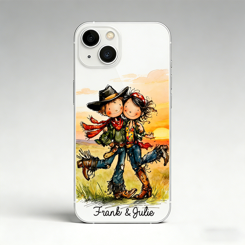 Personalized Western Couple Cowgirl and Cow Boy Phone Case Couple Gift Custom Western Couple Gift with Names Valentine's Day Gift