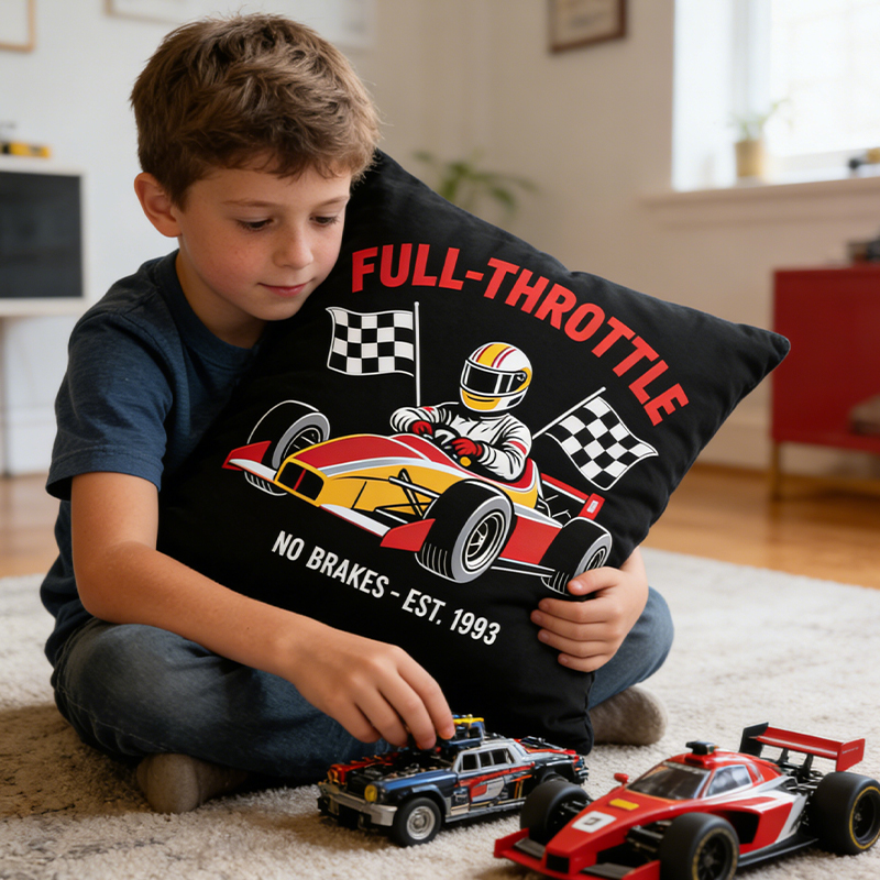 Personalized Formula Racing Pillow Custom Text Gift for Car Enthusiasts and Racing Fans