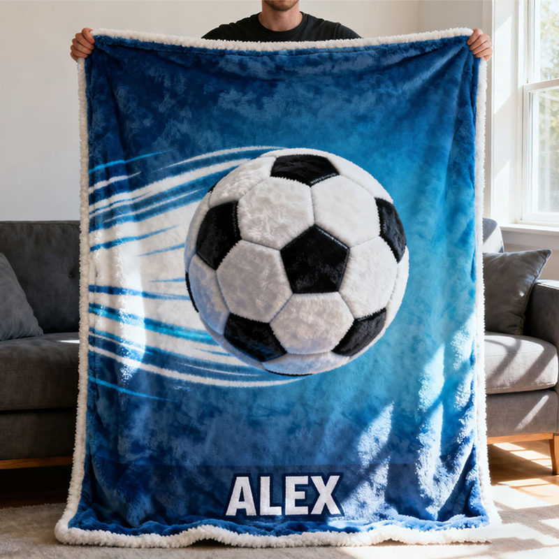 Personalized Soccer 3D Themed Blanket with Custom Name for Fans Gifts