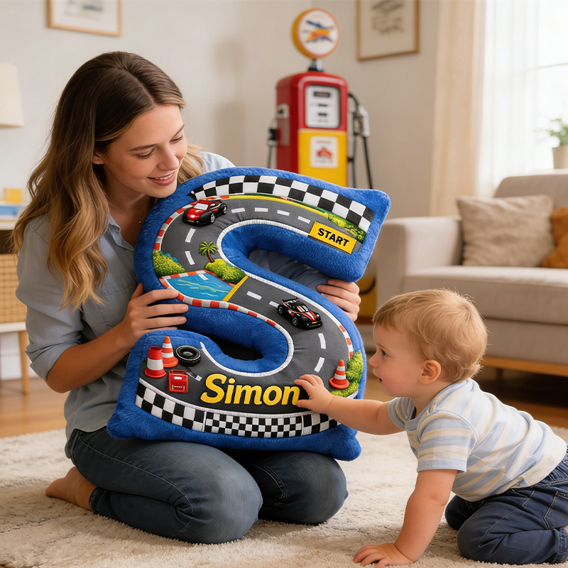 Personalized Letter Racing Pillow with Custom Name Gift for Racing Fans 