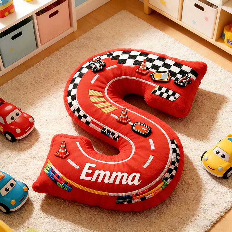 Personalized Red Racing Letter Pillow Custom Name Race Track Cushion for Boys and Girls