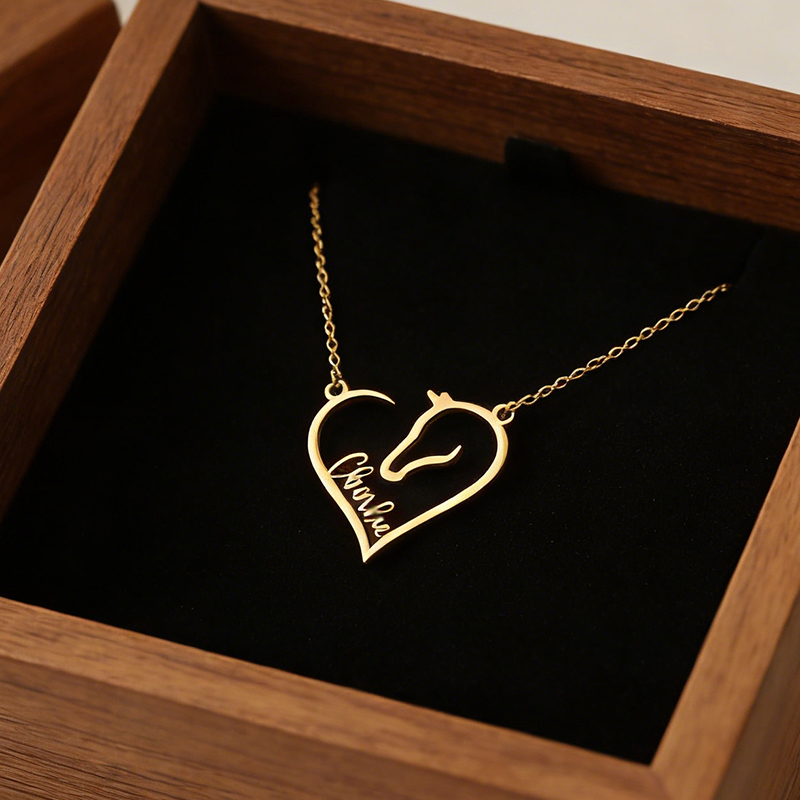 Personalized Heart Horse Head Necklace Custom Name Equestrian Jewelry for Horse Lovers