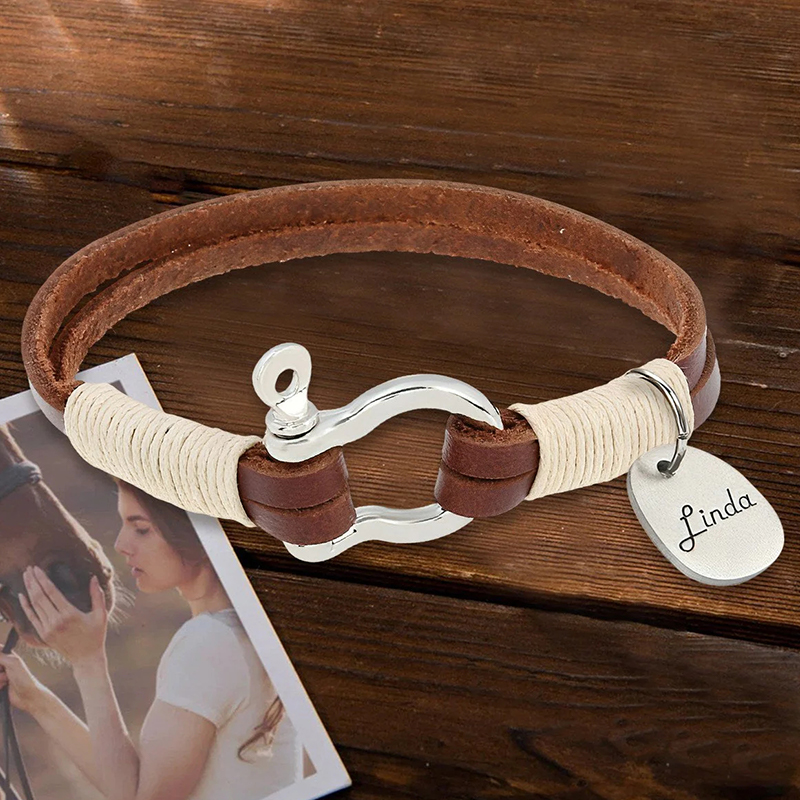 Personalized Equestrian Horsebit Leather Bracelet with Name Horse Lovers Jewelry