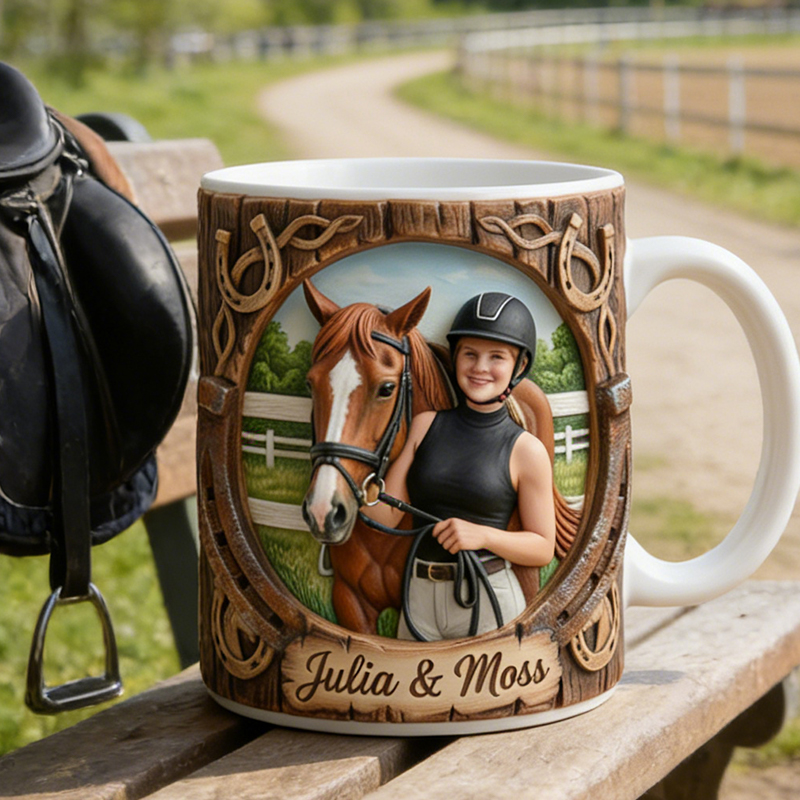 Personalized Equestrian Mug with Custom Photo and Horse and Rider Name For Horse Lovers Coffee Mug 