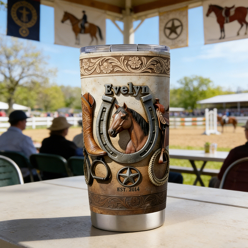 Personalized Cowboy Boot and Horse Tumbler Custom Name Insulated Tumbler for Horse Riders and Cowgirls