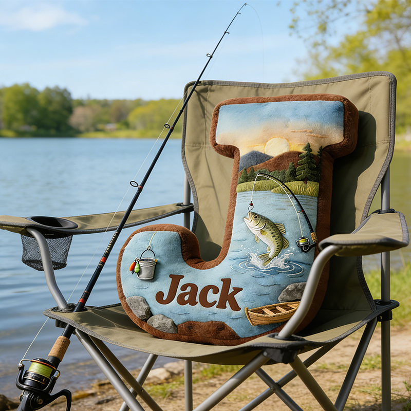 Personalized Fishing Letter Pillow with Custom Name Nature Themed Cushion for Outdoor and Fishing Lovers