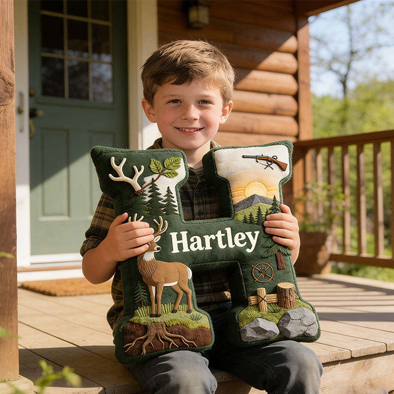 Personalized Initials Hunting Themed Pillow with Custom Name for Nature and Hunting Lovers