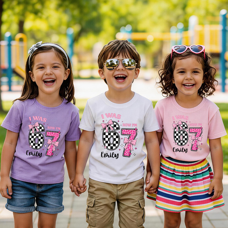 I Was 6 Now I'm 7 Girls Birthday Shirt with Name Funny 7th Turning Seven Meme Birthday Gift for Kids