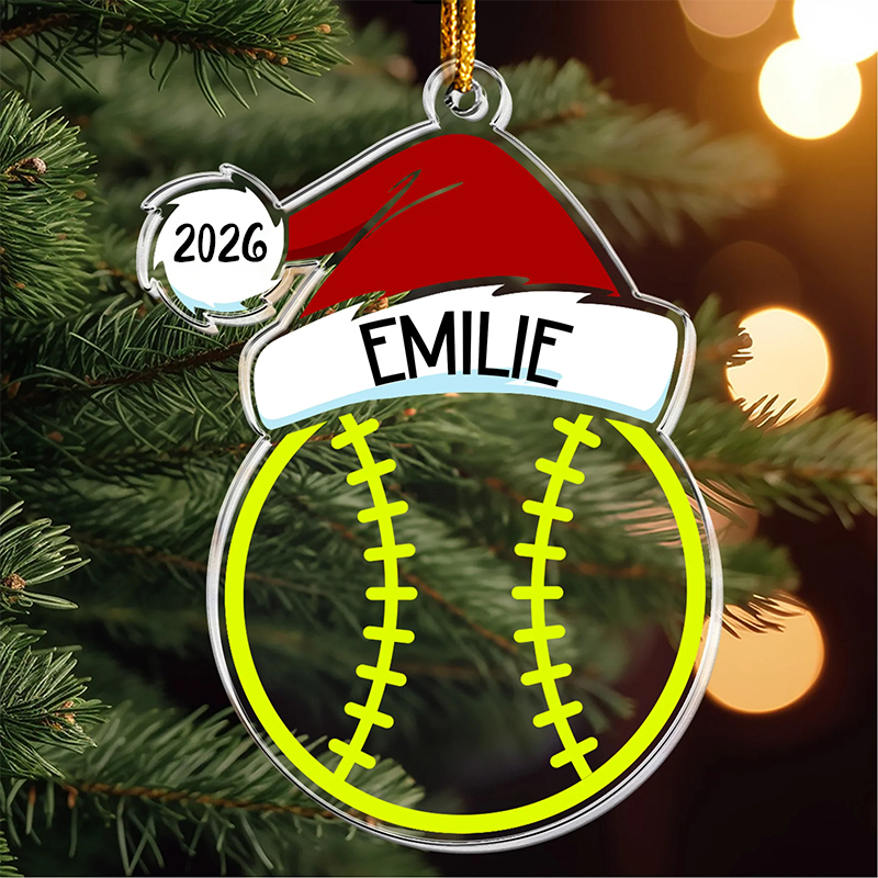 Personalized Sports Themed Ornament with Santa Hat Design and Custom Name and Year  