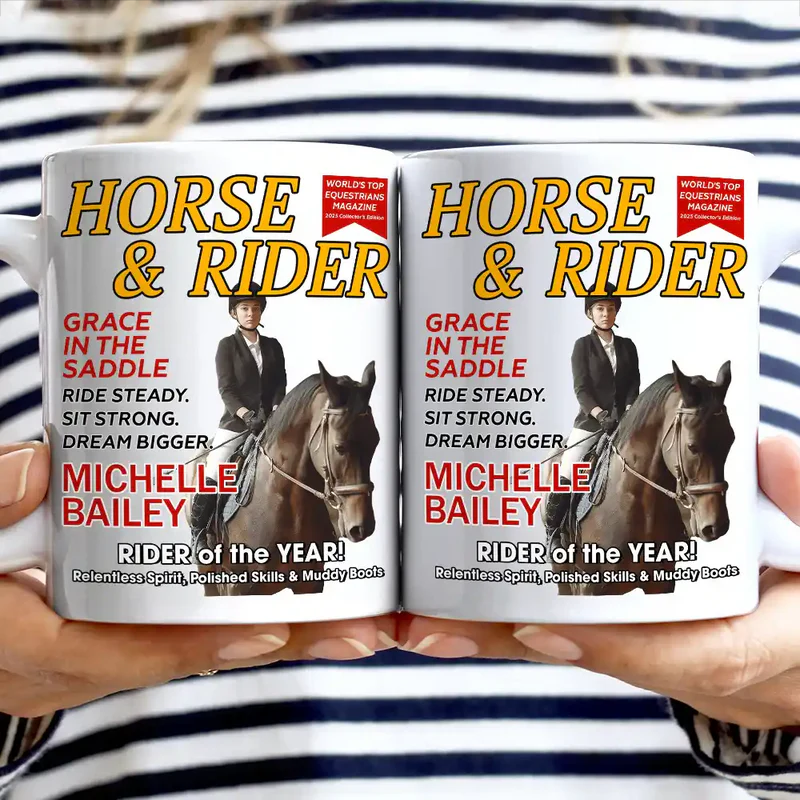 Personalized Photo Horse And Rider Magazine Mug Gift for Equestrian Riding Lovers Hourse Lover Gifts