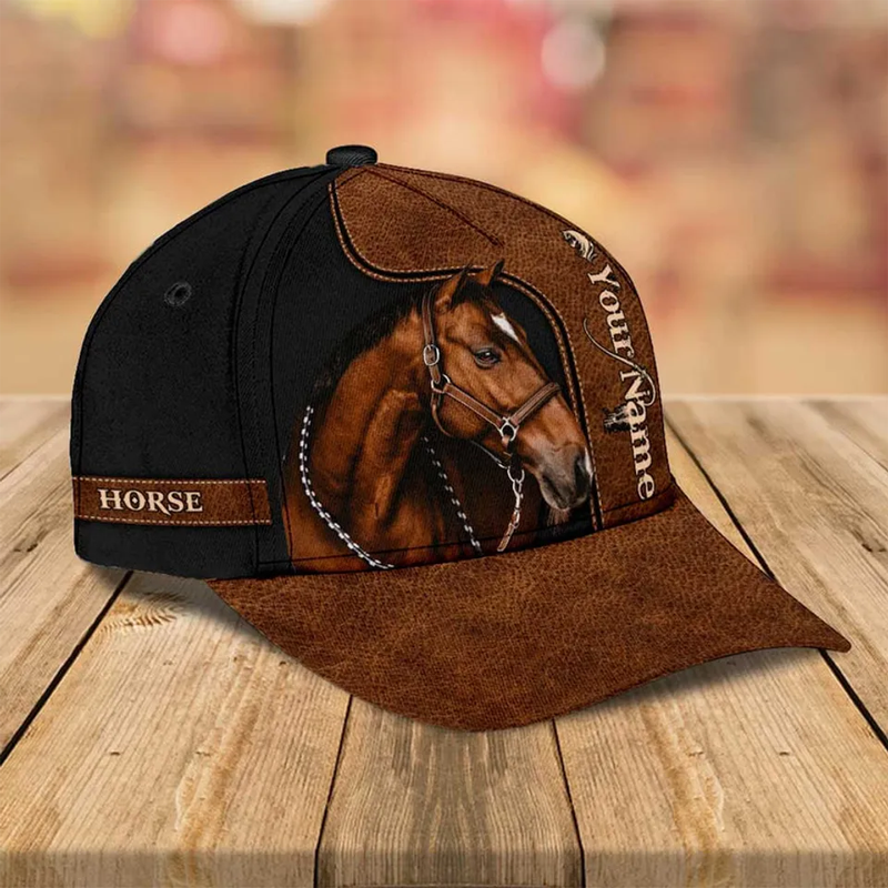 Personalized 3D Print Love Horse Breeds Custom Name Leather Pattern Classic Baseball Cap 