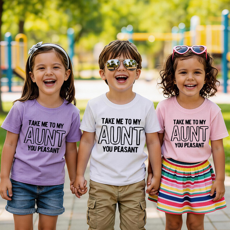 Take Me To My Aunt Peasant Toddler Pullover Sweatshirt Funny Vintage Kids Natural Sweatshirt Minimalist I Love My Aunt Natural Toddler Tee