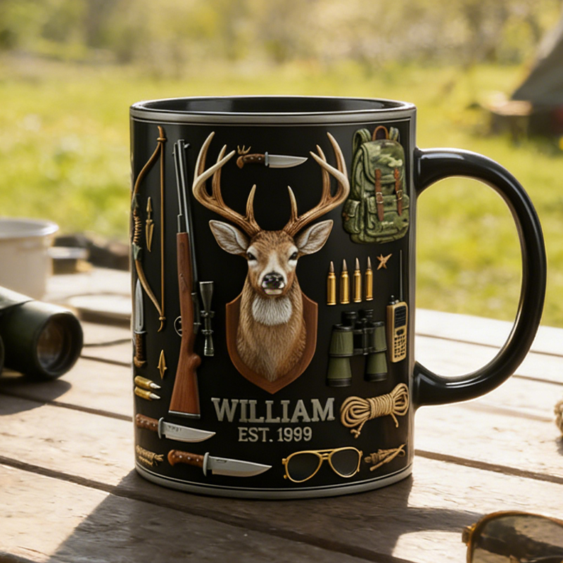 Personalized Deer Hunting Gear Mug Custom Name and Year Gift for Hunters and Outdoor Enthusiasts