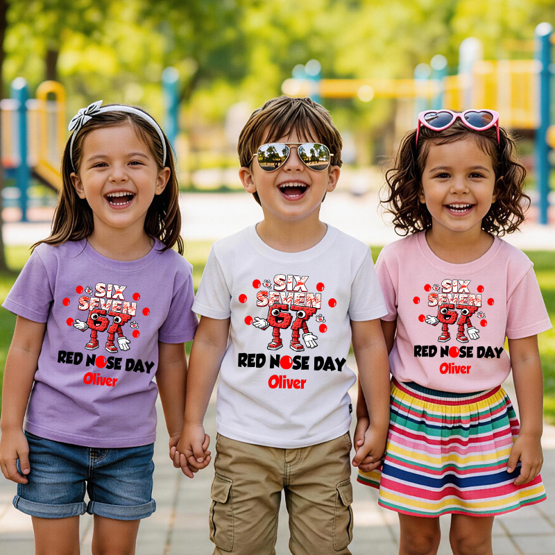 Personalized Red Nose Day Funny Clown Face Gift For Kids Charity Event Celebration Cute Outfit Kid's T-Shirt