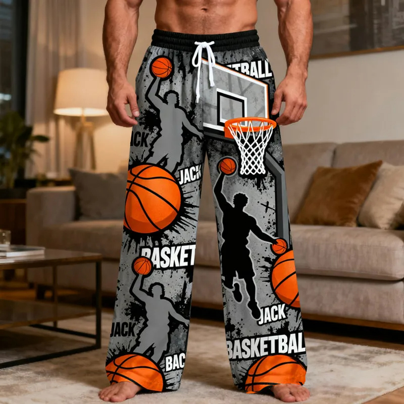 Personalized Basketball Themed Pajama Pants with Custom Name for Players and Enthusiasts