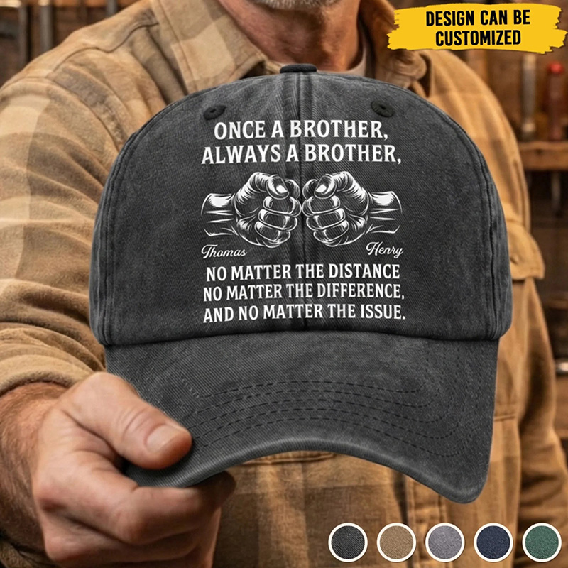 Personalized Vintage Washed Denim Baseball Cap Birthday Gifts for Brother Always a Brother