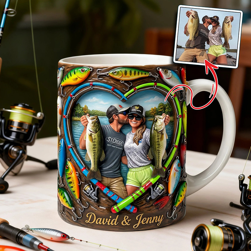 Personalized "I'm Hooked On You" Fishing Mug Custom Photo Gift for Angler Couples