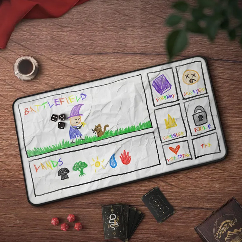 Funny "Paper" TCG Playmat With Optional EDH Card Zones 14" x 24" Neoprene Game Mat Paper & Crayon Texture TCG Gag Gift Extended Play Mat