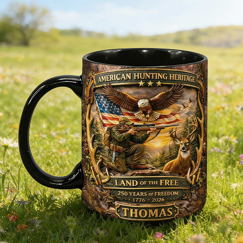 Personalized 250 Years Freedom American Hunting Mug Custom Name Patriotic Gift for Hunters