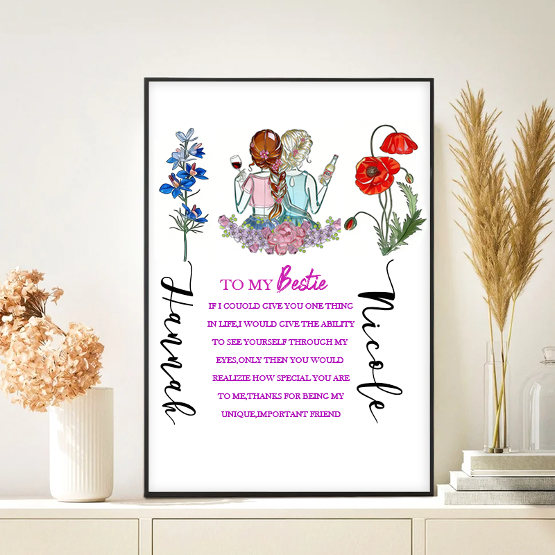 Personalized Bestie Birthday Gift Soul Sister Gift For Her Personalised Wall Art BFF Illustration Friends Picture Bestie Quote Portrait