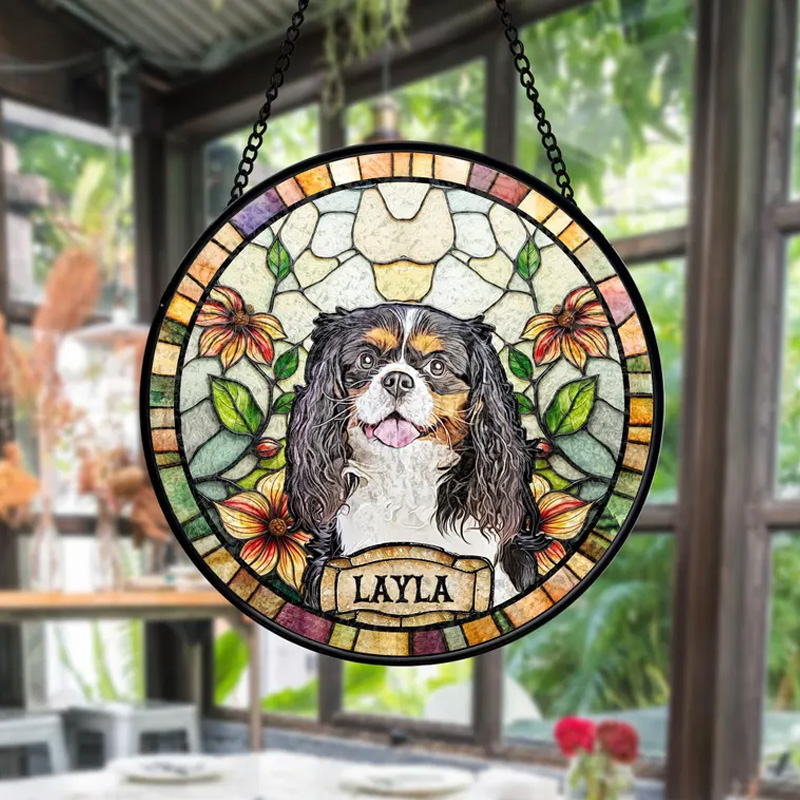 Personalized Dog Portrait Stained Glass Suncatcher Custom Pet Memorial Stained Glass Photo Suncatcher Dog Loss Keepsake Pet Loss Gift