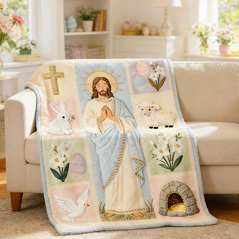 Personalized Christian Easter Blanket with Cross and Dove Religious Gift for Mothers Grandmothers