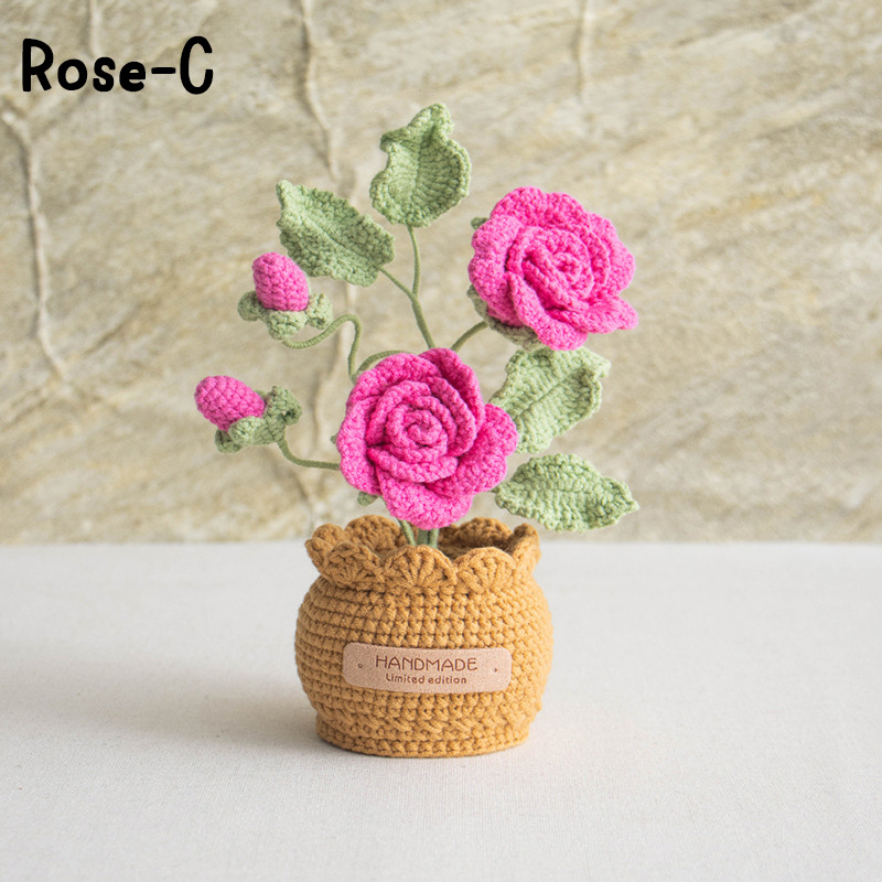 Handmade Crochet Sunflower Rose Lily Flower Pot Mother S Day Birthday Graduation Decor Cute Gift for Her Kid Girlfriend Friend Mom Grandma