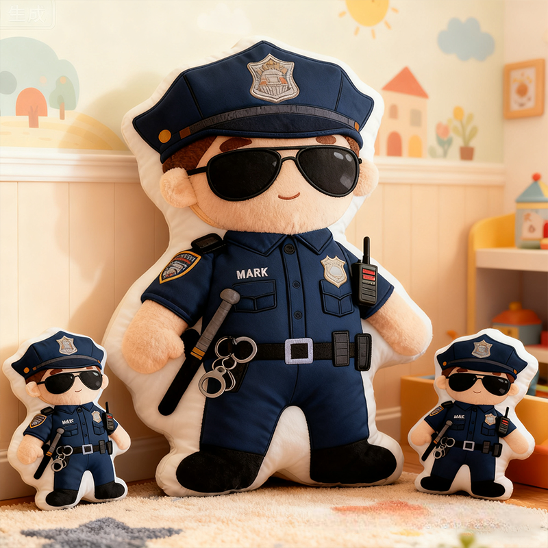 Personalized Cute Policeman Pillow with Custom Name Graphic 3D Print Pillow 