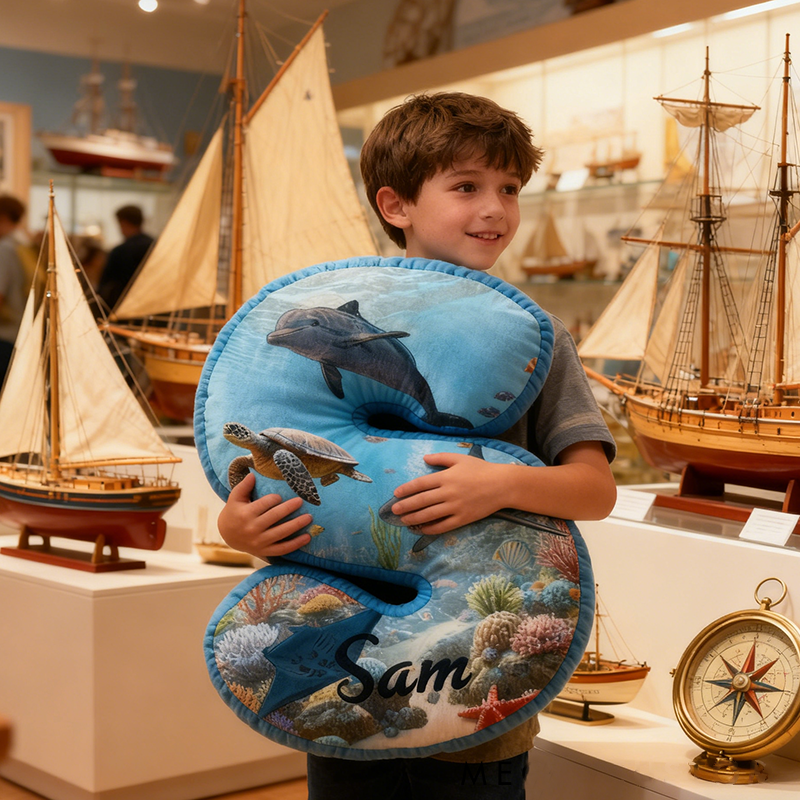 Personalized Ocean Letter PillowMarine Life Design with Dolphin  Shark and Turtle Custom Name Perfect for Fishing Enthusiasts and Home Decor