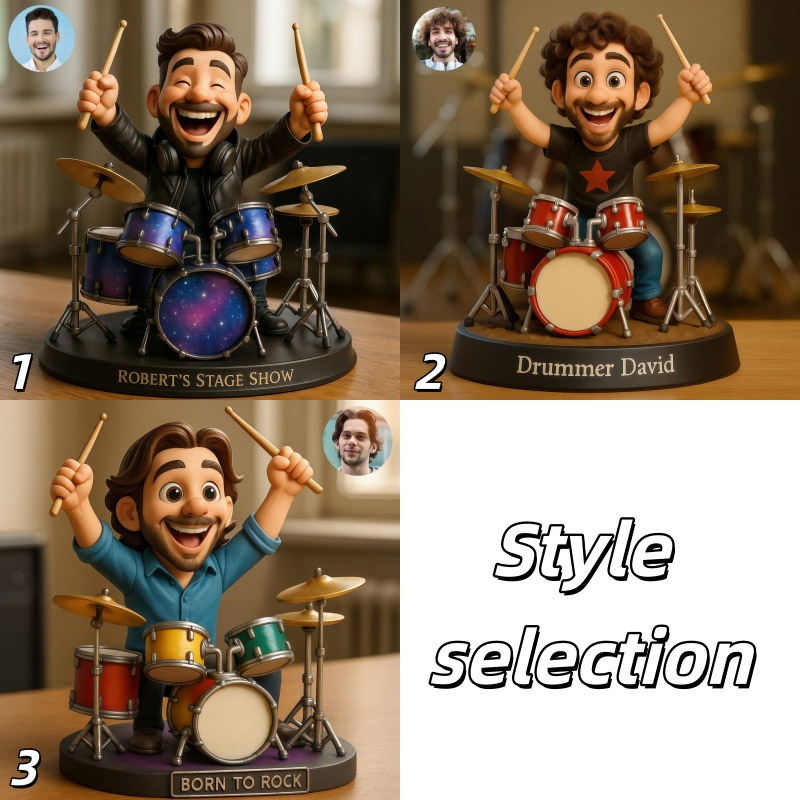 Personalized Drum Set Drummer Figurine for Music Lovers Acrylic Plaque Gift for Kids Music Studio
