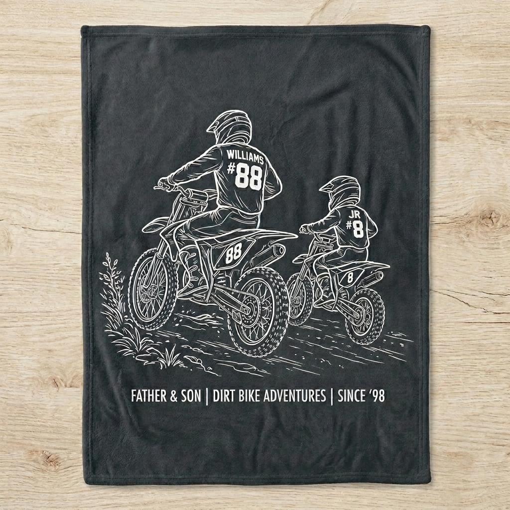 Personalized Father Son Dirt Bike Motocross Personalized Name Number Year Fleece Blanket