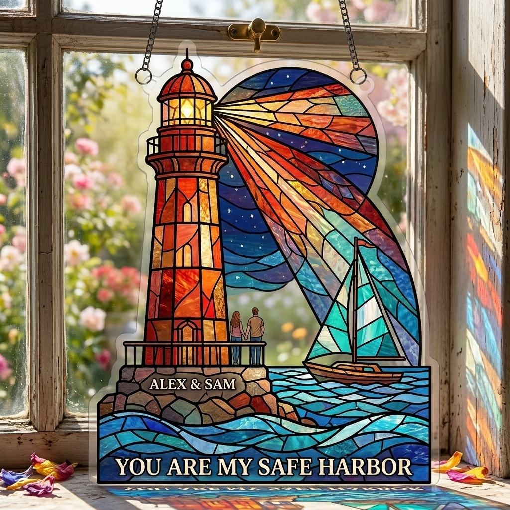 Personalized You Are My Safe Harbor Sun Catcher Couple Name Sun Catcher Custom Window Decor Anniversary Gift Valentines Day Gift