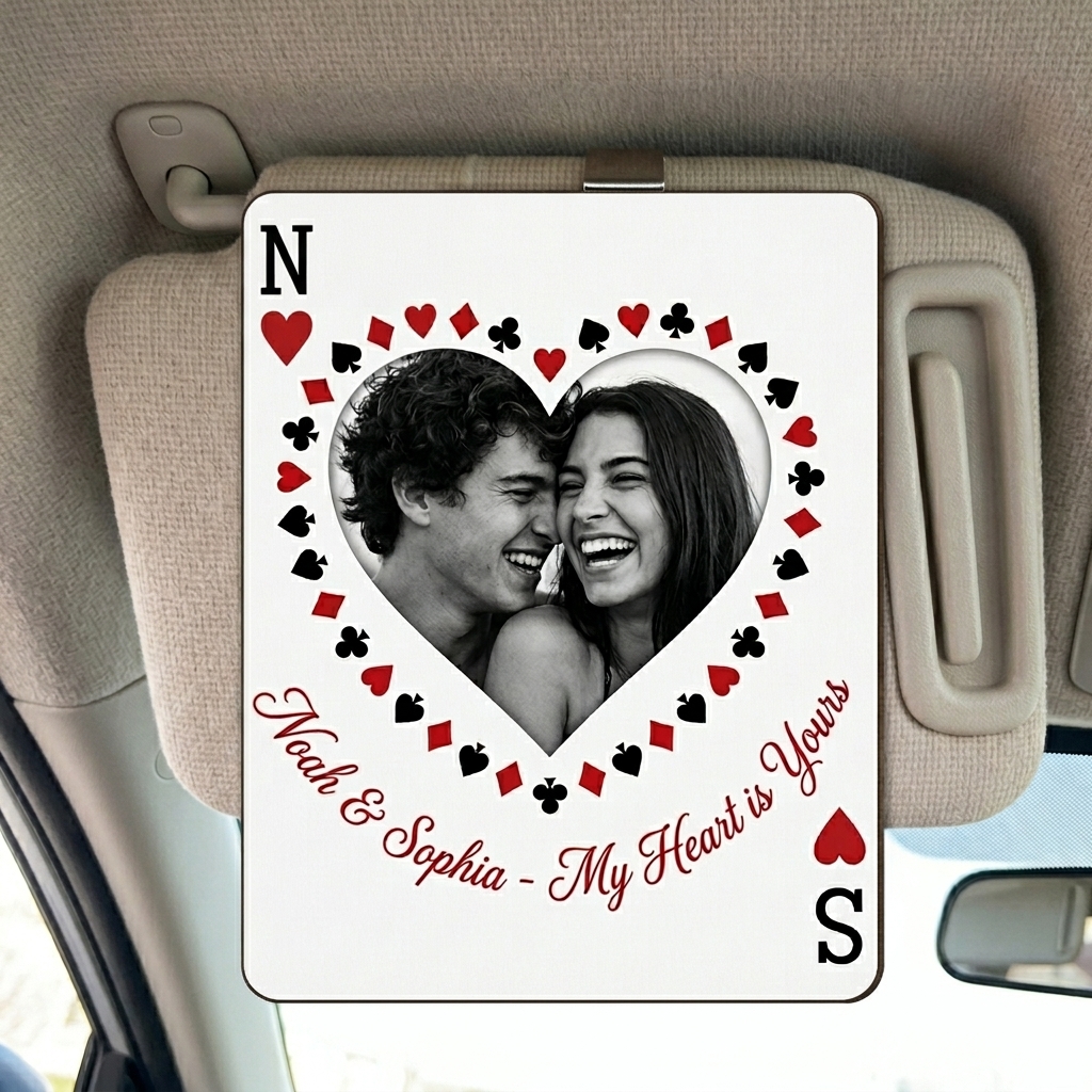 Personalized Couple Photo Drive Safe Car Visor Clip Playing Cards Design Car Visor Clip Valentines Day Gift for Him Her