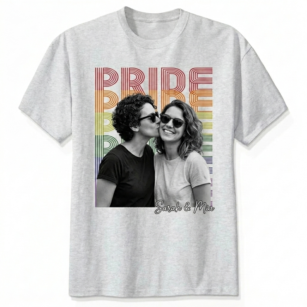 Personalized Pride Couple Shirt with Photo and Name Custom LGBTQ+ Gift Custom Face Graphic Tee LGBTQ Amsterdam World Pride 25th Anniversary Equality Gift
