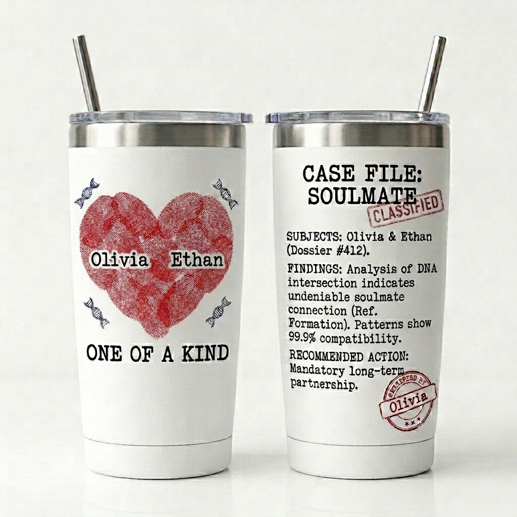 Personalized Fingerprint Love Tumbler for Husband and Wife Anniversary Gift for Him Couple Name Tumbler 20OZ Stainless Steel Tumbler