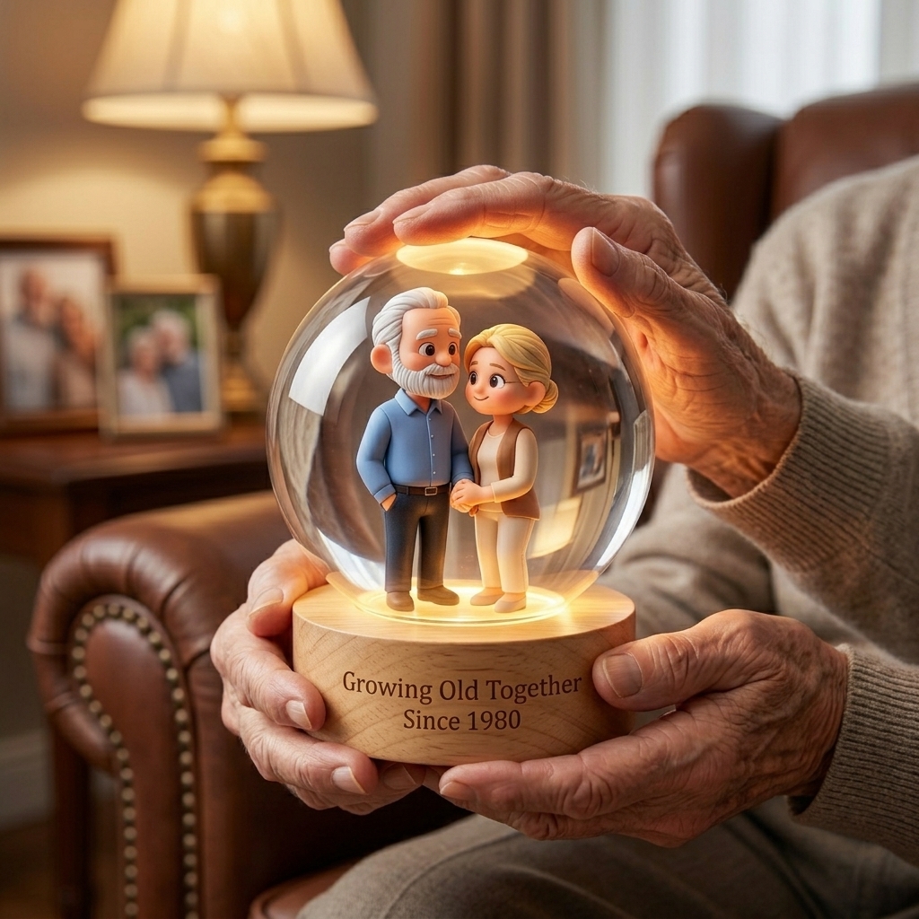 Personalized Photo Lamp Couple Cartoon Character Crystal Night Light Custom Picture Memorial Crystal Ball Lamp Wedding Gift Couple Anniversary Gift For Wife Girlfriend Husband