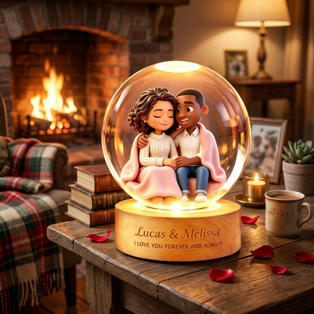 Personalized Photo Lamp Couple Cartoon Character Crystal Night Light Custom Picture Memorial Crystal Ball Lamp Wedding Gift Couple Anniversary Gift For Wife Girlfriend Husband