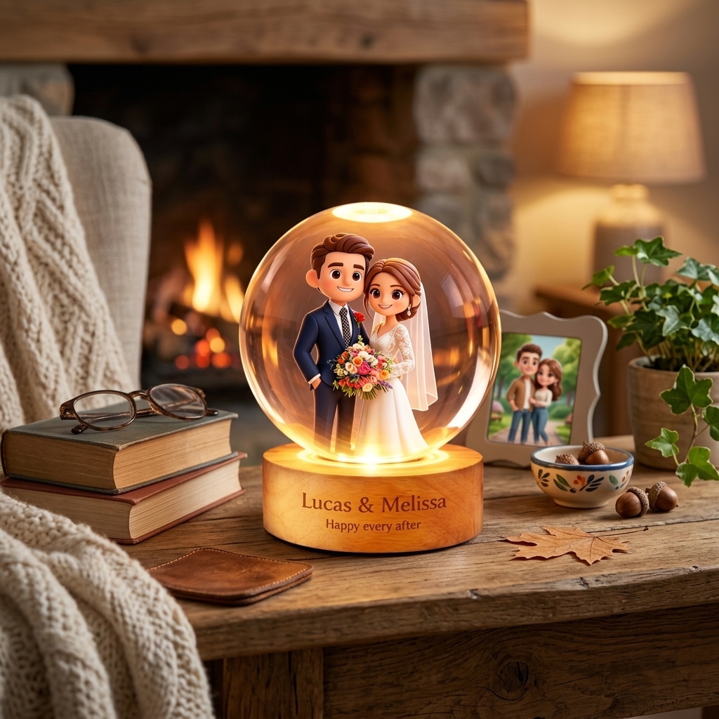 Personalized Cartoon Photo Lamp Couple Cartoon Character Crystal Night Light Custom Picture Memorial Crystal Ball Lamp Wedding Gift Couple Anniversary Gift For Wife Girlfriend Husband