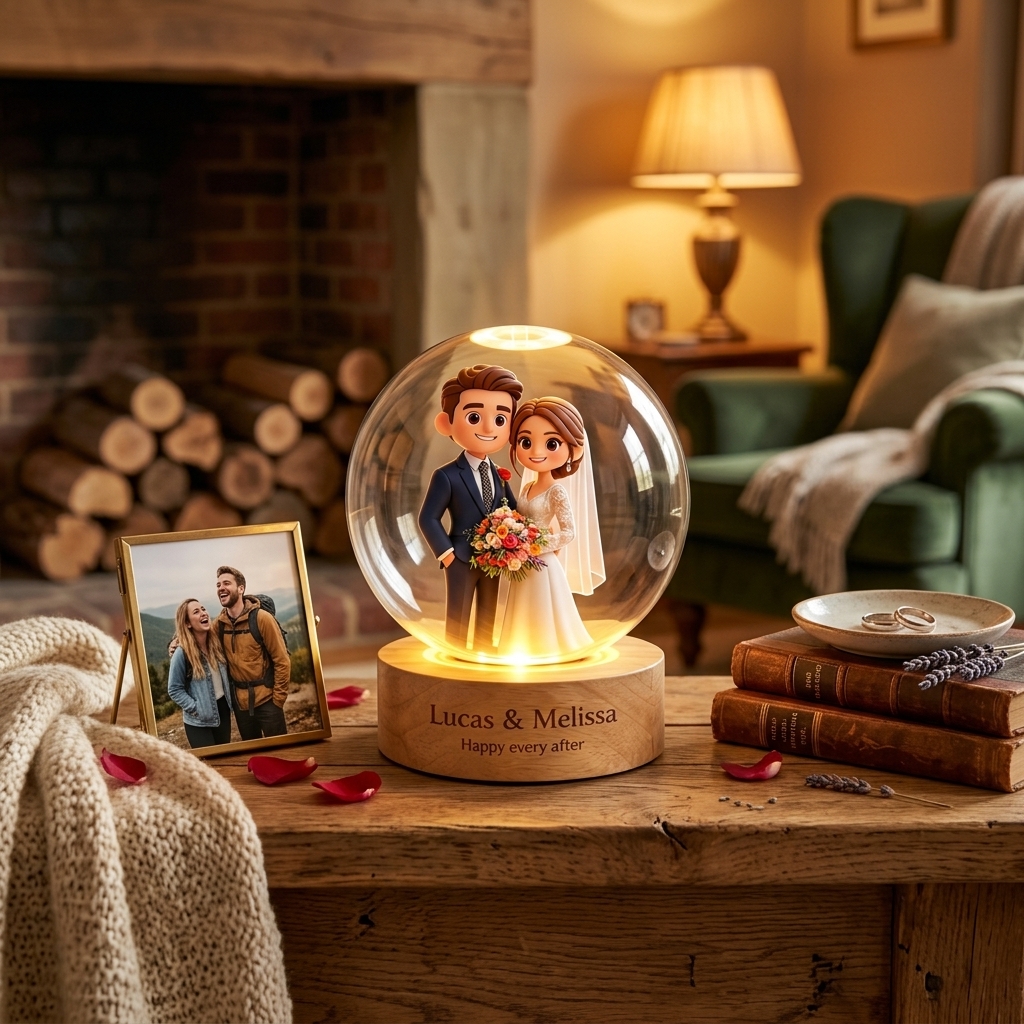 Personalized Cartoon Photo Lamp Couple Cartoon Character Crystal Night Light Custom Picture Memorial Crystal Ball Lamp Wedding Gift Couple Anniversary Gift For Wife Girlfriend Husband