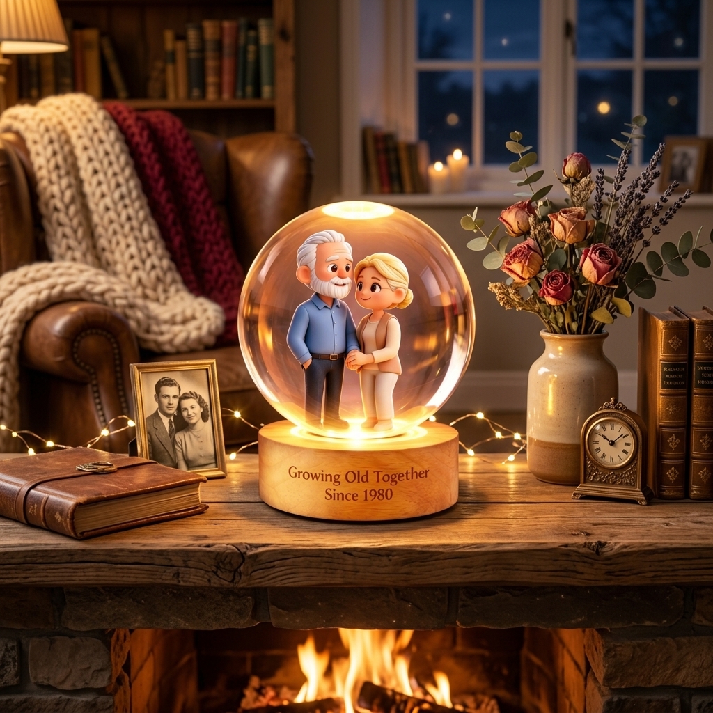 Personalized Photo Lamp Couple Cartoon Character Crystal Night Light Custom Picture Memorial Crystal Ball Lamp Wedding Gift Couple Anniversary Gift For Wife Girlfriend Husband