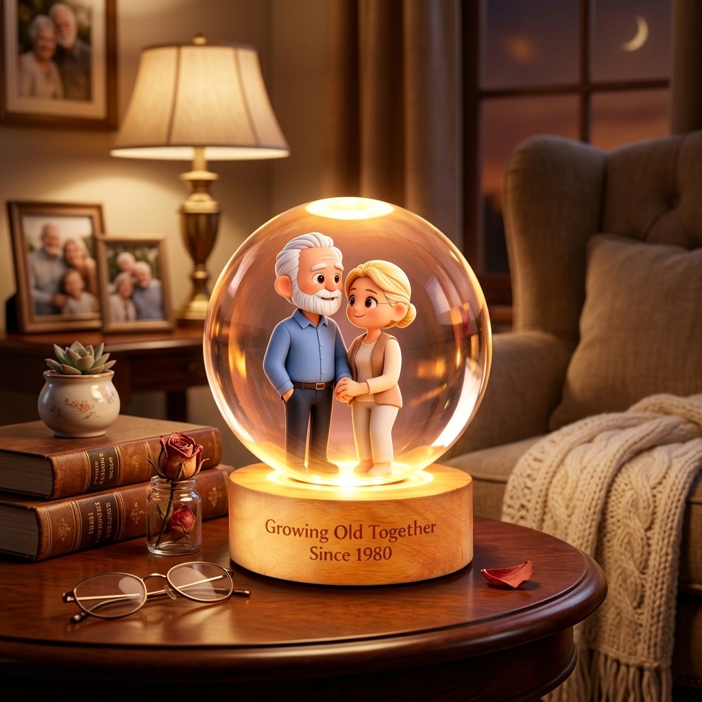 Personalized Photo Lamp Couple Cartoon Character Crystal Night Light Custom Picture Memorial Crystal Ball Lamp Wedding Gift Couple Anniversary Gift For Wife Girlfriend Husband