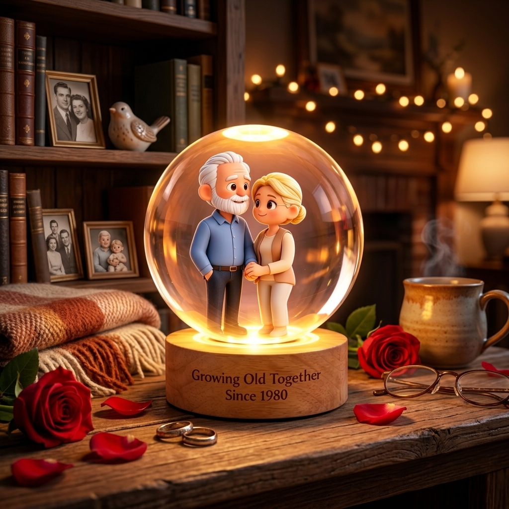 Personalized Photo Lamp Couple Cartoon Character Crystal Night Light Custom Picture Memorial Crystal Ball Lamp Wedding Gift Couple Anniversary Gift For Wife Girlfriend Husband